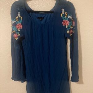 As U Wish Blue Dress with Floral Embroidery